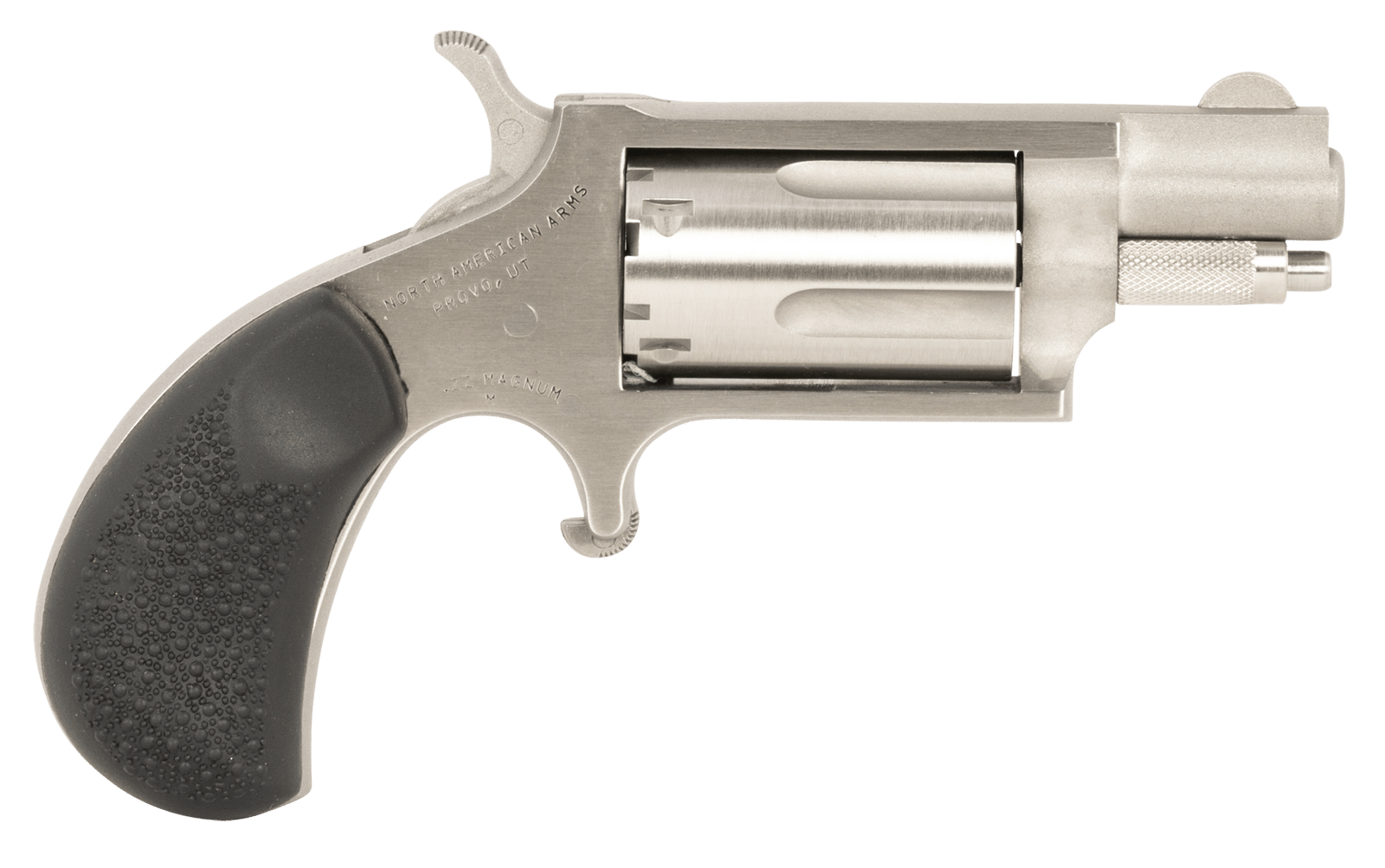 North American Arms 22MSGRCHSS Mini-Revolver Carry Combo Sports South Exclusive 22 WMR 5 Shot 1.13" Stainless Steel Barrel, Frame & Cylinder, Black Rubber Grip, Exposed Hammer, Side Carry Holster