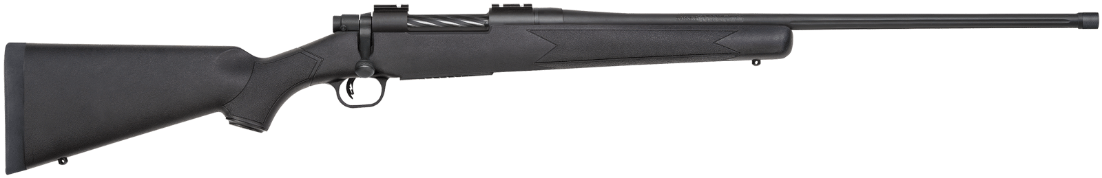 Mossberg 28248 Patriot  Full Size 7mm PRC 3+1 24" Matte Blued Fluted Threaded Barrel, Drilled & Tapped Matte Blued Stainless Steel Receiver, Black Fixed Synthetic Stock