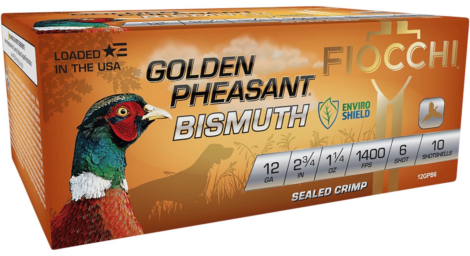 Fiocchi 12GPB6 Golden Pheasant Bismuth 12Gauge 2.75" 1 1/4oz 6Shot 10 Per Box/10 Case
