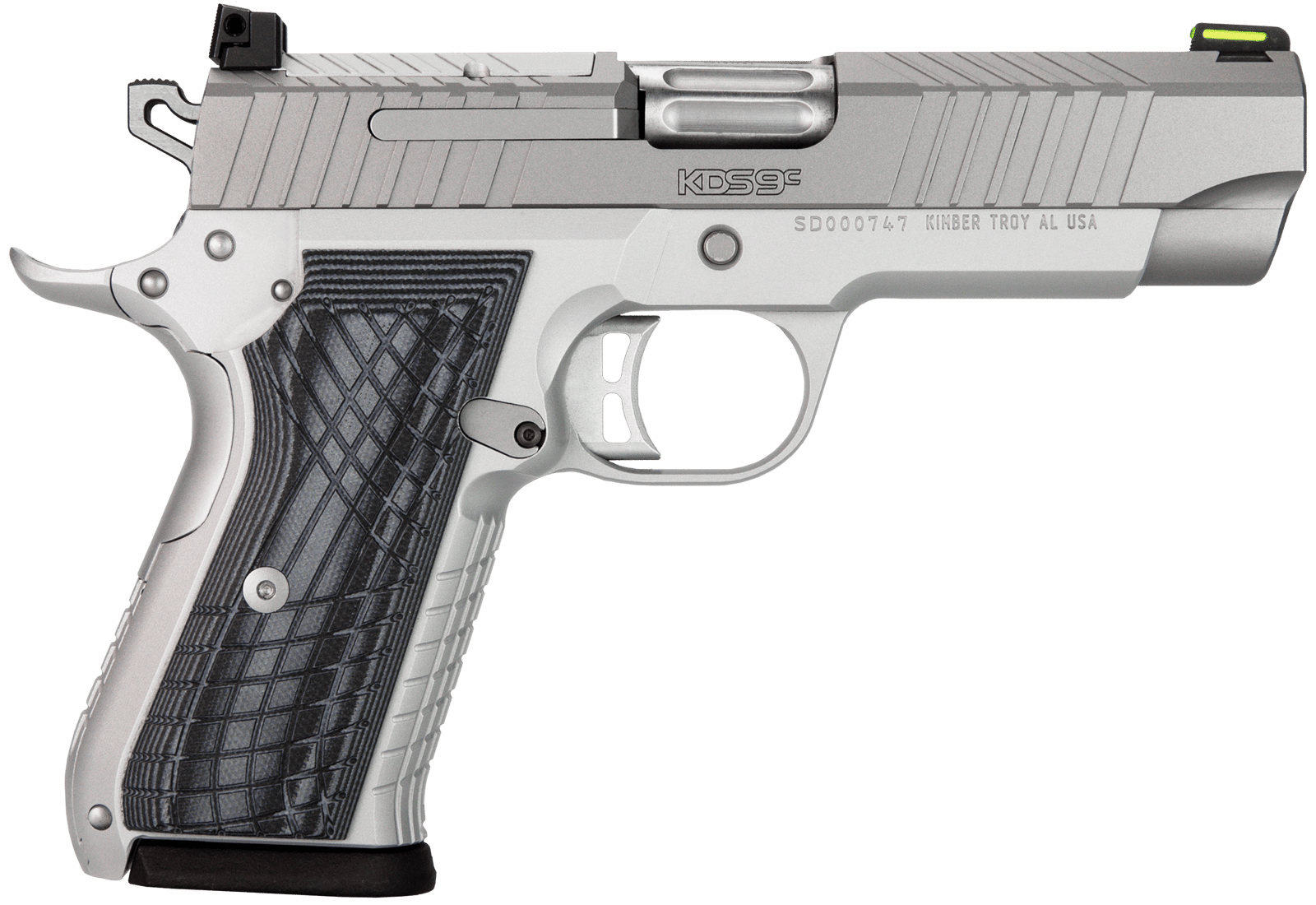 Kimber Mfg.,inc 3100012 KDS9C  9mm 15+1 4.09" KimPro Silver  Front and Rear Serrations Stainless Steel Slide Gray and Black G10 Crosshatch Grip
