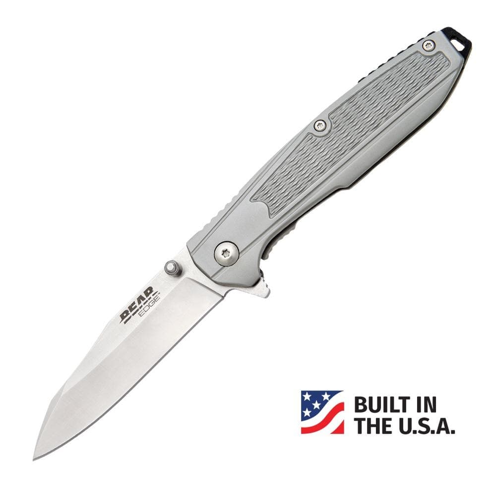 Bear & Son Frame Lock Folding Knife 3-1/4" Reverse Tanto Blade Grey