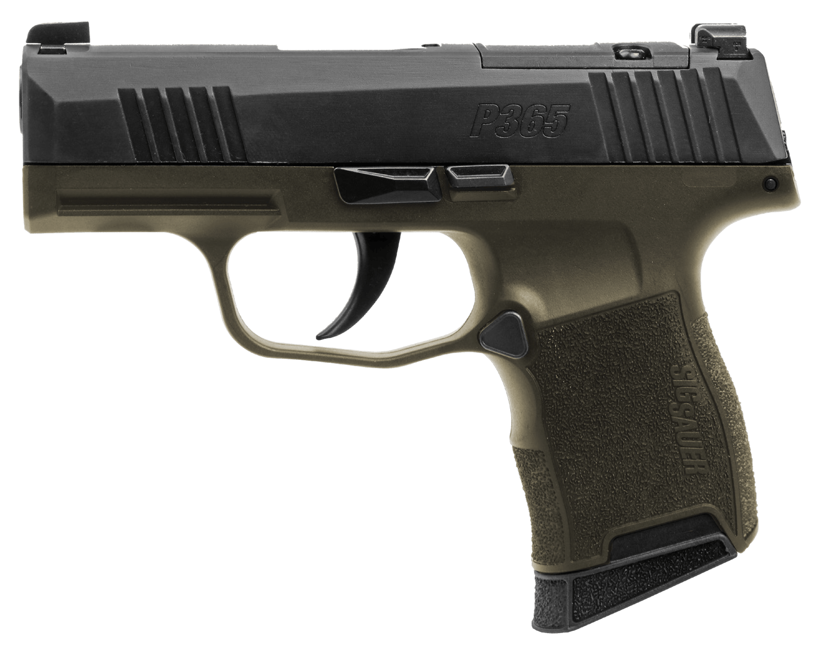 Sig Sauer 365-9-BXR3-FS P365 Fortunate Son 9mm Luger 10+1 3.10" Black DLC Barrel, Black Nitron Stainless Steel Optic Ready/Serrated Slide, OD Green Cerakote Stainless Steel Frame w/Accessory Rail, Pol