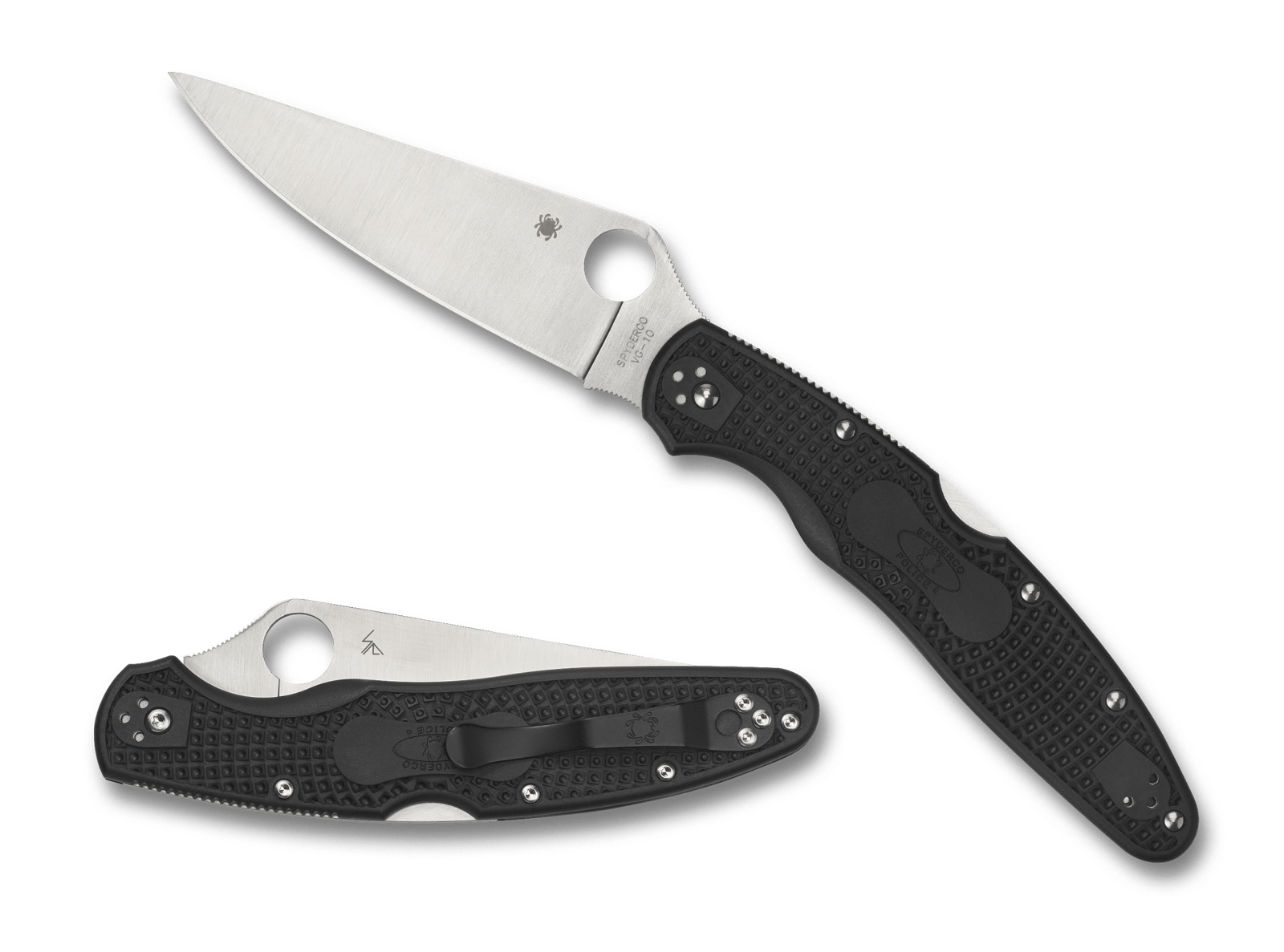 Spyderco C07PBK4 Police 4 Lightweight 4.39" Folding Plain Satin VG-10 SS Blade/Black Textured FRN Handle Includes Pocket Clip