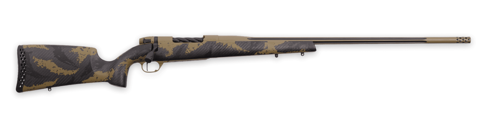 Weatherby MAX01N338WR6B Mark V Apex 338 WBY RPM 4+1 24" Graphite Black & Tan Cerakote Fluted Threaded Barrel, Tan Cerakote Steel Drilled & Tapped Receiver, Carbon Fiber w/Brown & Tan Sponge Accents Fi