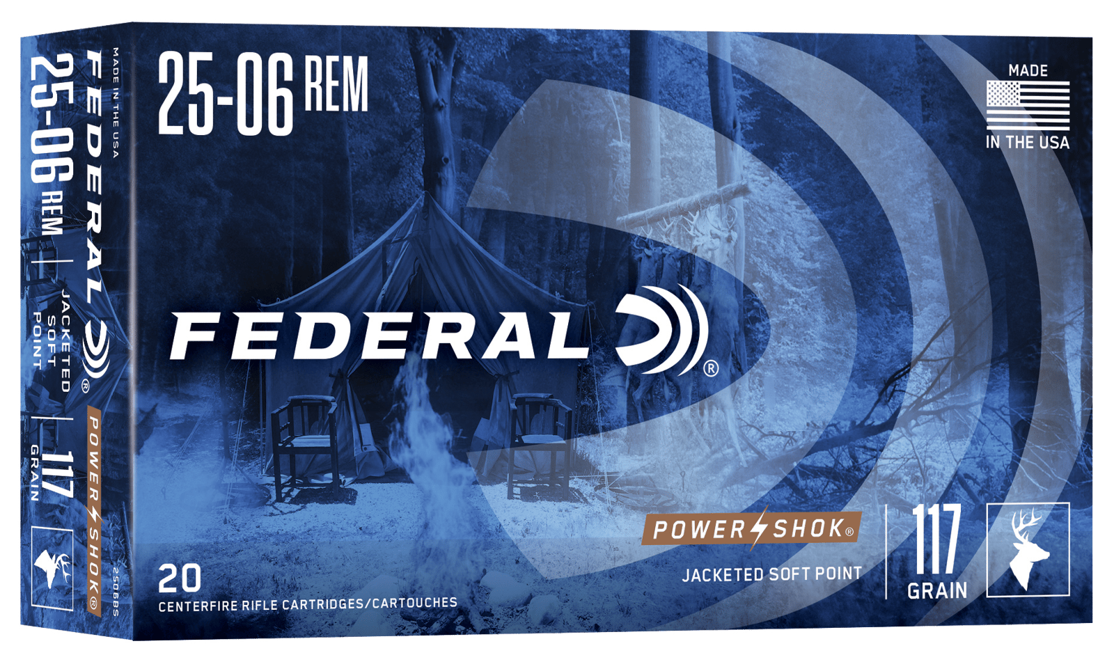 Federal 2506BS Power-Shok  25-06Rem 117gr Jacketed Soft Point 20 Per Box/10 Case