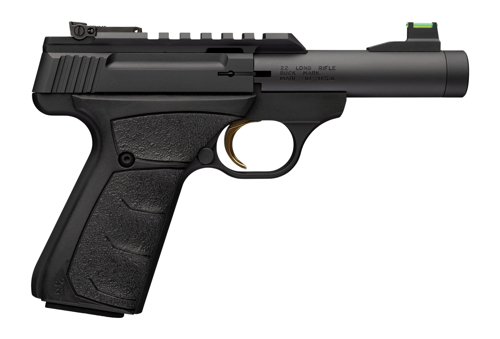 Browning 051610490 Buck Mark Micro SR 22 LR 10+1 4" Matte Black Threaded Bull Barrel, Serrated w/Picatinny Rail Slide, Matte Black Aluminum Frame, Black Overmolded UFX Grip