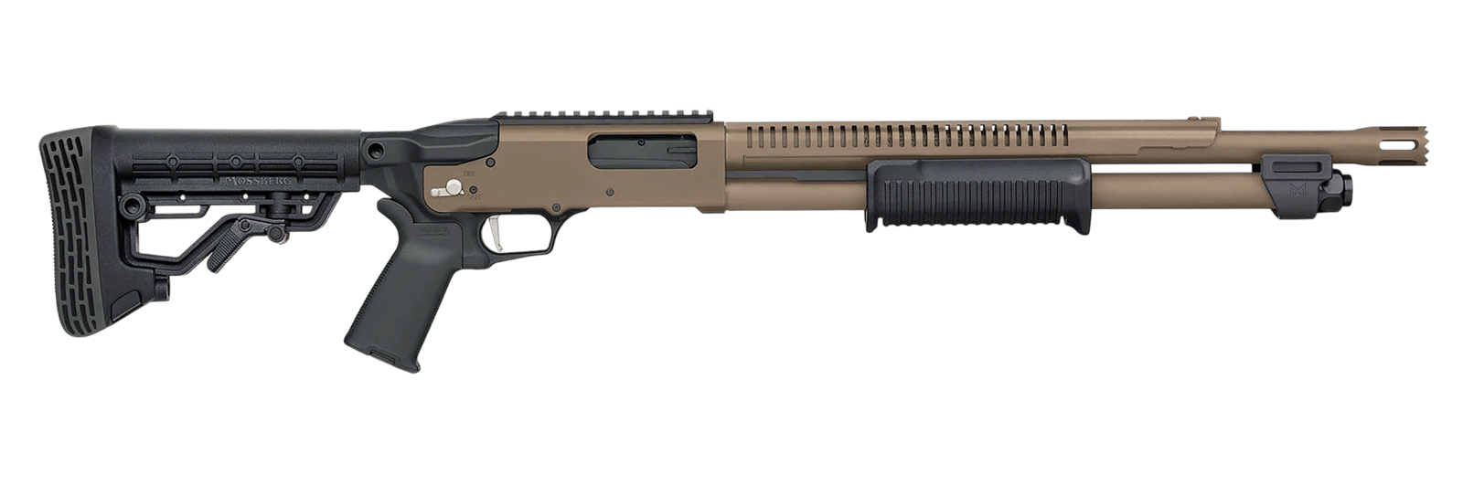 Mossberg 50756 590R  12 Gauge Pump 3" 6+1 18.50" Flat Dark Earth Cerakote Heat Shield Barrel, Flat Dark Earth Cerakote Steel Receiver, Black AR Mil-Spec Adjustable Synthetic Stock, Black Magpul Grip