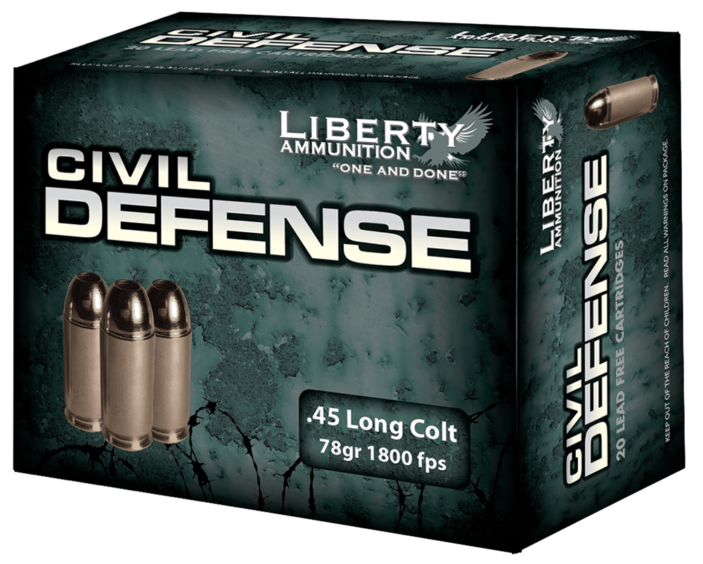 Liberty Ammunition LACD45031 Civil Defense  45Colt 78gr Lead Free Fragmenting Hollow Point 20 Per Box/50 Case