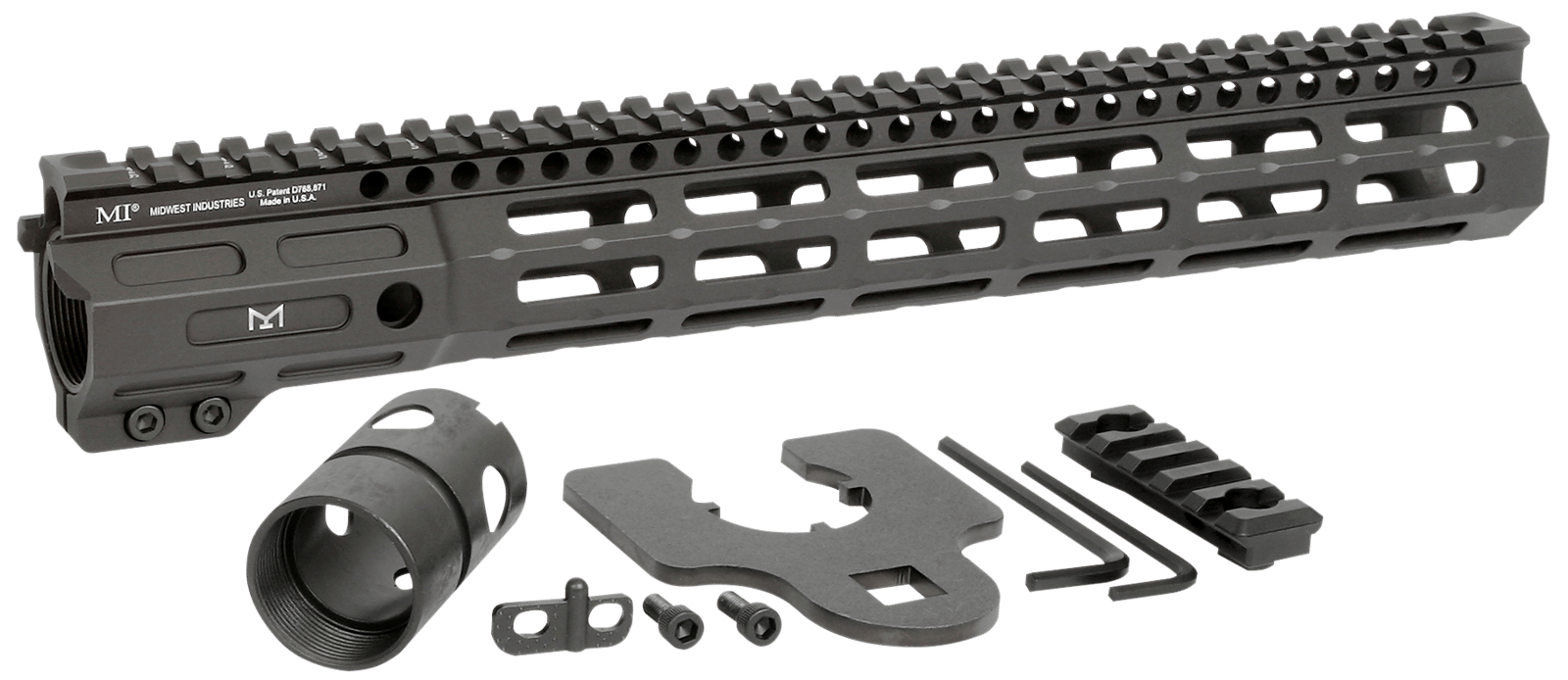 Midwest Industries MINF135 Night Fighter  13.50" M-LOK Black Hardcoat Anodized Aluminum Includes Barrel Wrench, Nut, & 5 Slot Rail