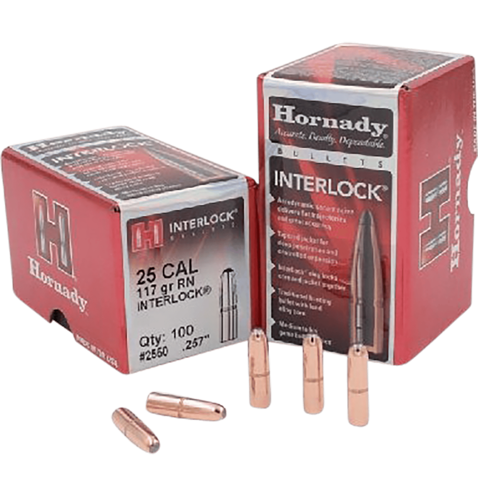 Hornady 2550 InterLock  25 Cal .257 117 gr Round Nose 100 Per Box/ 25 Case