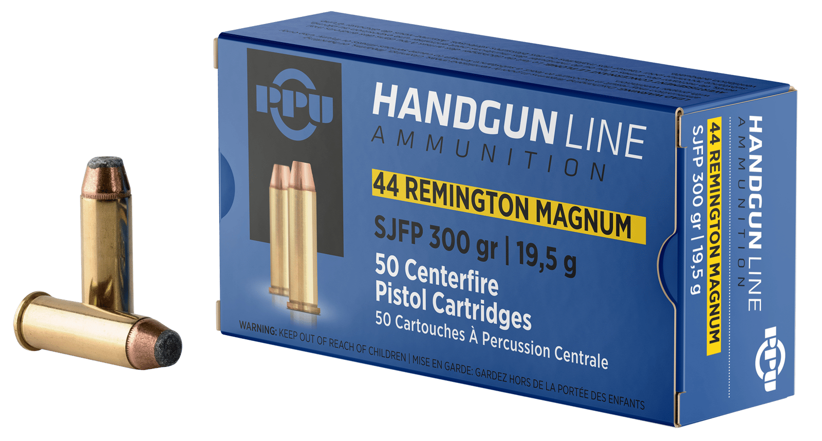 PPU PPH44MF Handgun  44RemMag 300gr Semi Jacketed Flat Point 50 Per Box/10 Case