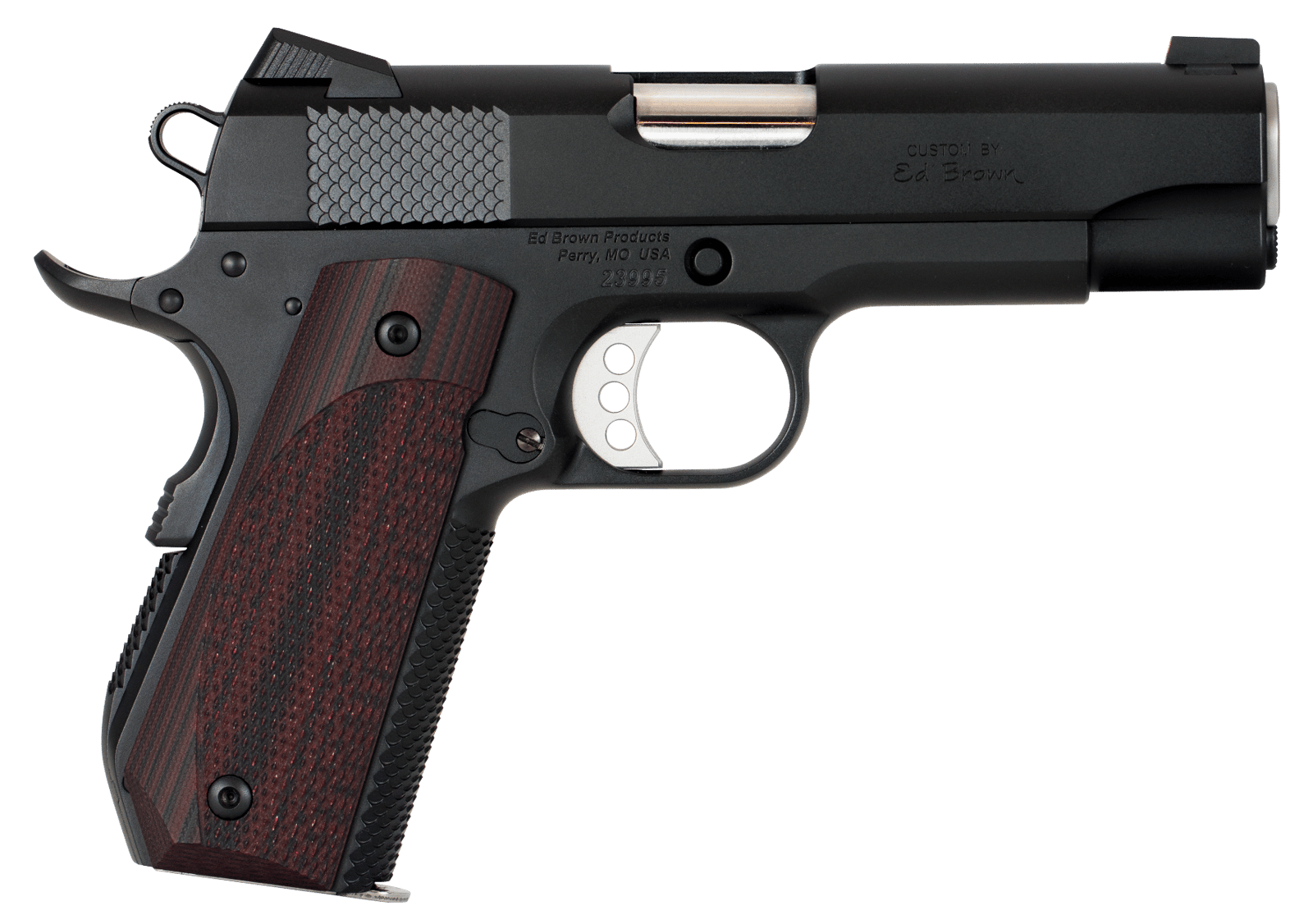 Ed Brown KC18G4 1911 Kobra Carry 45 ACP 7+1 4.25" Stainless Recessed Crown Barrel, Black Gen4 Snakeskin Serrated Carbon Steel Slide & Frame w/Beavertail, Laminate Wood Grip