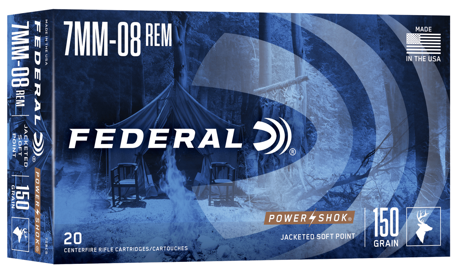 Federal 708CS Power-Shok  7mm-08Rem 150gr Jacketed Soft Point 20 Per Box/10 Case
