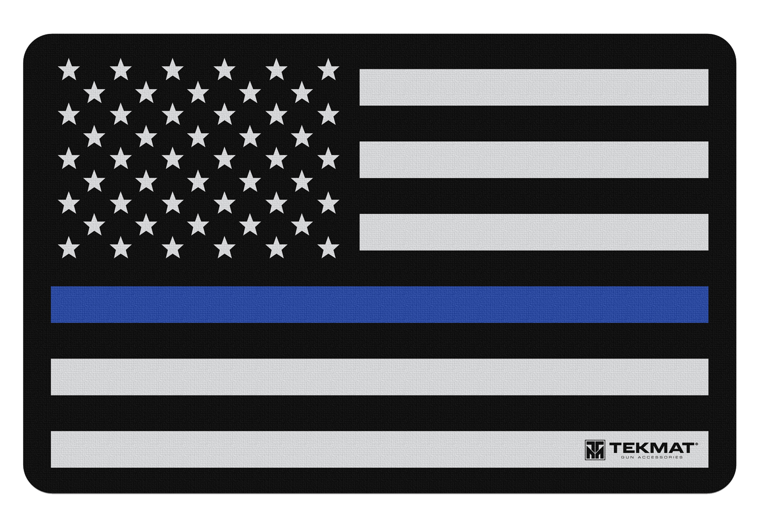 TekMat TEKR17POLICE Police Support Cleaning Mat Black/White/Blue Rubber 11"x17" Blue Line Flag