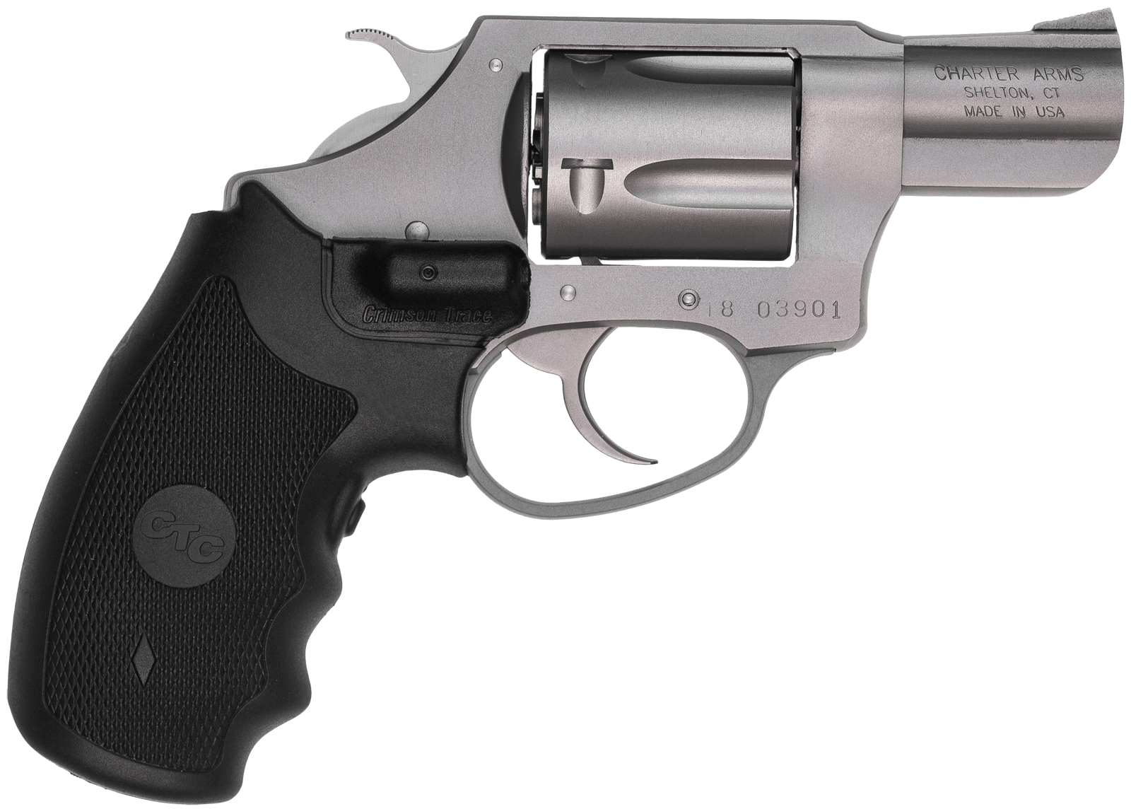 Charter Arms 73824 Undercover  Small 38 Special, 5 Shot 2" Matte Stainless Steel Barrel & Cylinder, Aluminum Frame w/Black Crimson Trace Laser Grip, Exposed Hammer