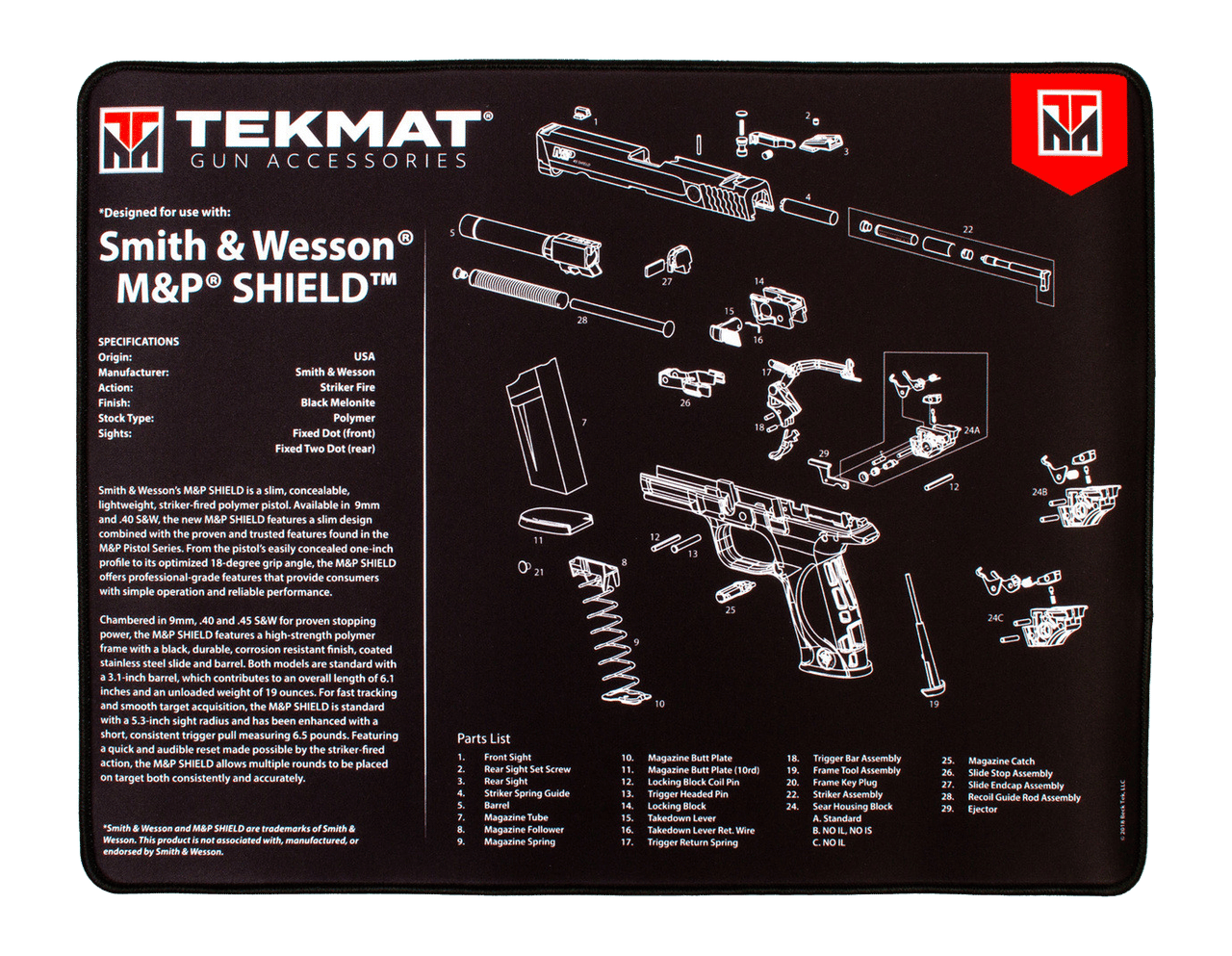 TEKMAT TEK-R20-SW-MP-SHIELD 20X15 ULTRA GLK S&WSHL