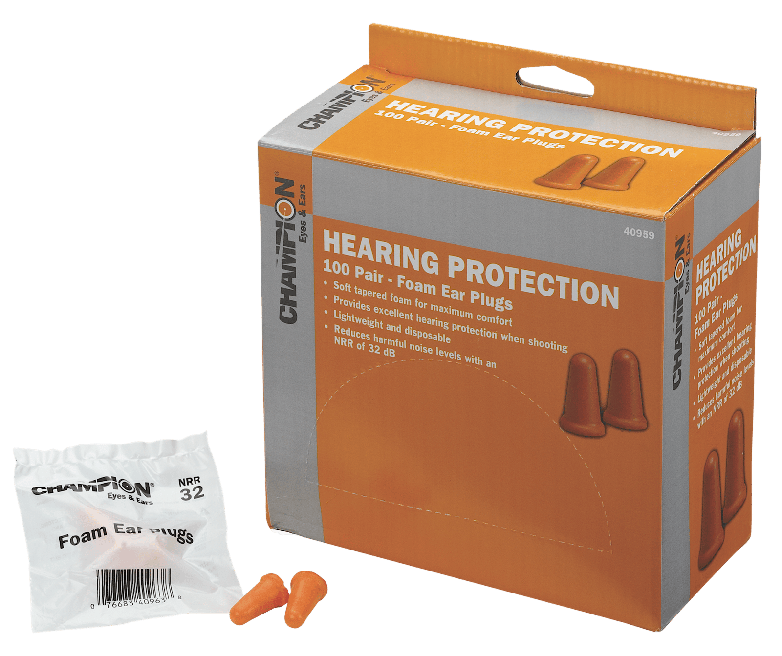 Champion Targets 40959 Molded Ear Plugs  32 dB In The Ear Contouring Orange Foam 100 Pair