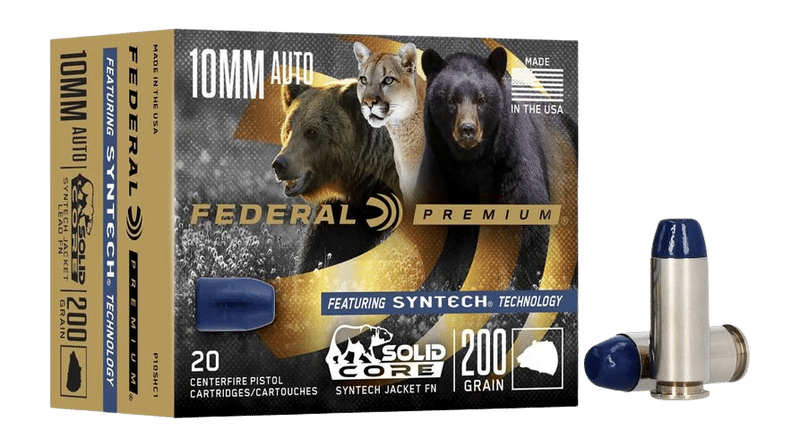 Federal P10SHC1 Premium  10mmAuto 200gr Solid Core Synthetic Flat Nose 20 Per Box/10 Case