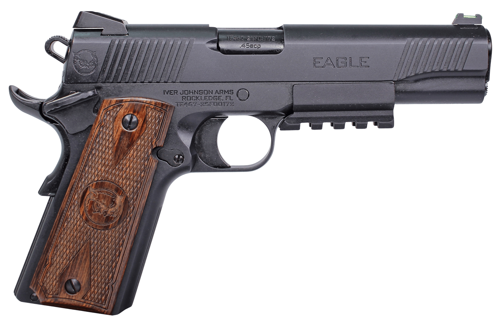 Iver Johnson Arms EAGLELRG2 Eagle Gen2 LR Government 45 ACP 8+1 5" Overall Black QPQ Crowned Barrel, Steel Serrated Slide & Frame w/Beavertail, Dymondwood Engraved w/Logo Grip