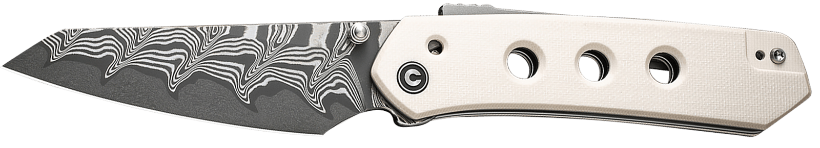 Civivi Knives C22036-DS1 Vision FG  3.54" Folding Reverse Tanto Plain Damascus Blade, Ivory G10 Handle