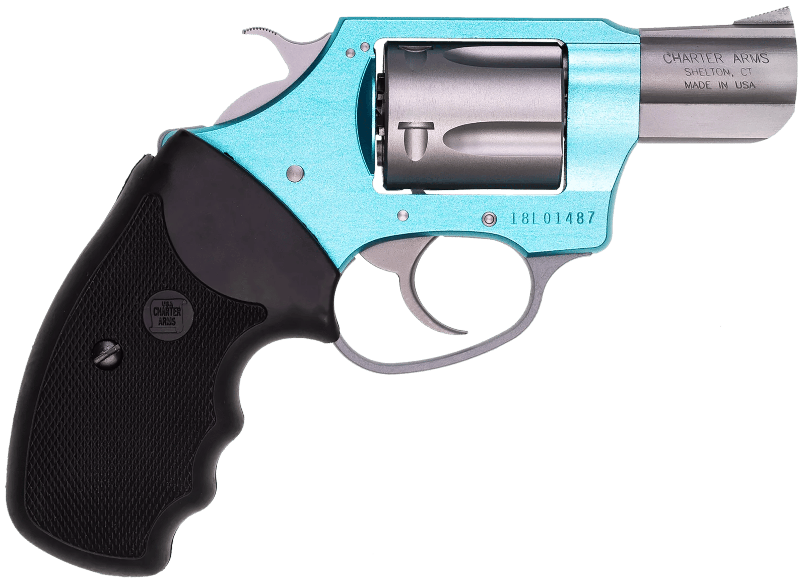 Charter Arms 53860 Undercover Lite Santa Fe Sky Small 38 Special, 5 Shot 2" Stainless Steel Barrel & Cylinder, Turquoise Aluminum Frame w/Black Finger Grooved Rubber Grip, Exposed Hammer