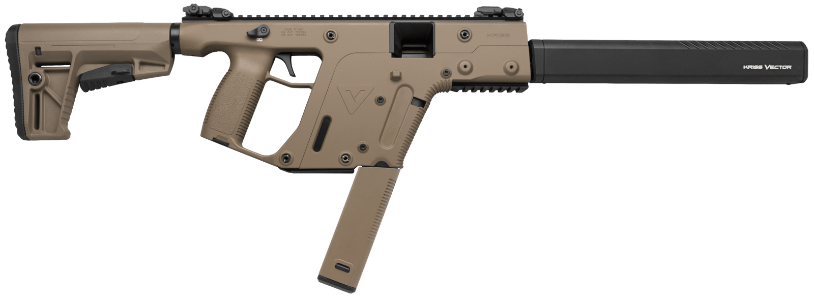 Kriss USA KV90CFD20 Vector CRB G2 9mm Luger 40+1 16" Black Nitride Threaded Barrel, Flat Dark Earth Picatinny Rail Aluminum Receiver, FDE Synthetic 6 Position Stock & Polymer Grip