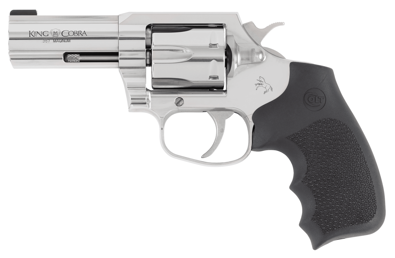 Colt Mfg KCOBRASB3RBB King Cobra  357 Mag 6rd Shot 3" Stainless Steel Barrel, Cylinder & Frame, Black Hogue Overmolded Grip, Exposed Hammer