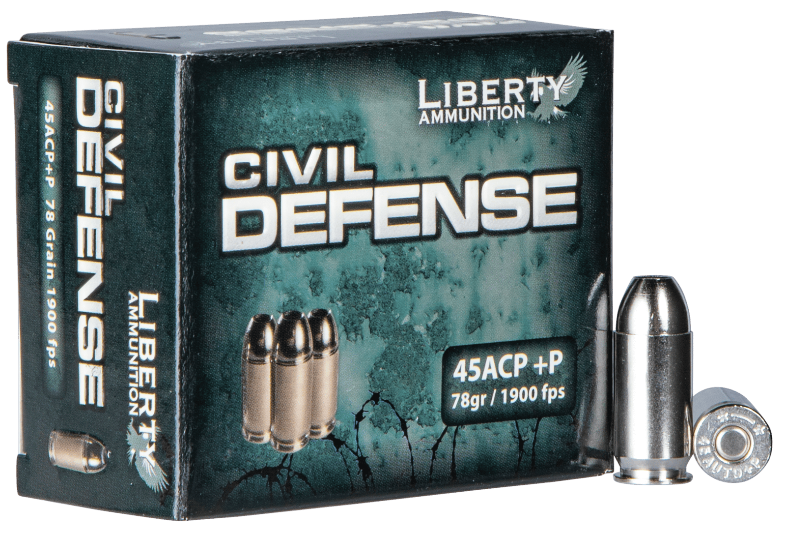 Liberty Ammunition LACD45013 Civil Defense  45ACP+P 78gr Lead Free Fragmenting Hollow Point 20 Per Box/50 Case