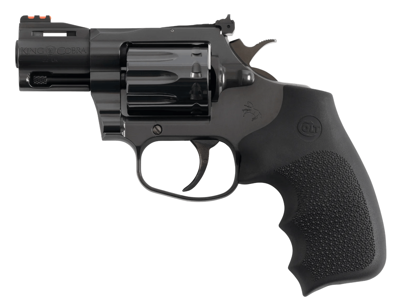 Colt Mfg KCOBRA22-BP2RFO King Cobra Target 22 LR 10rd Shot 2" Blued Vent Rib Barrel, Blued Carbon Steel Cylinder & Frame, Black Hogue Overmolded Grip, Exposed Hammer