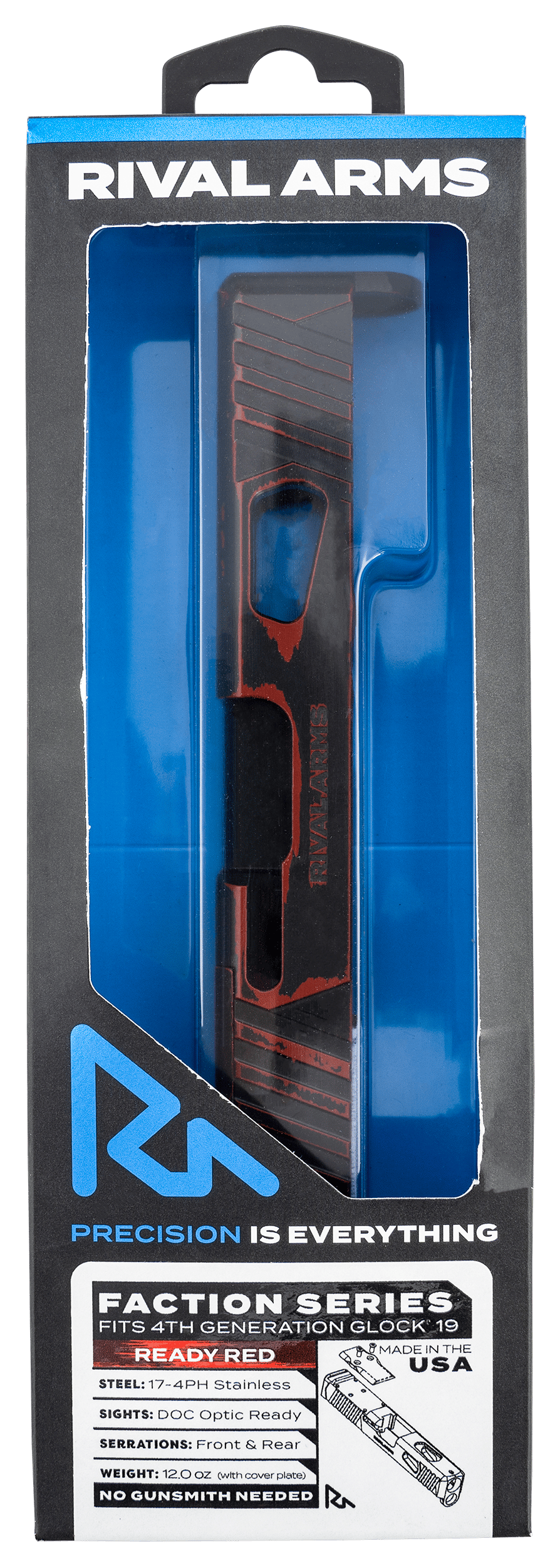 Rival Arms RA-RA12G206A Faction Series Slide A1 with Docter Cut Cerakote Ready Red 17-4 Stainless Steel for Glock 19 Gen4