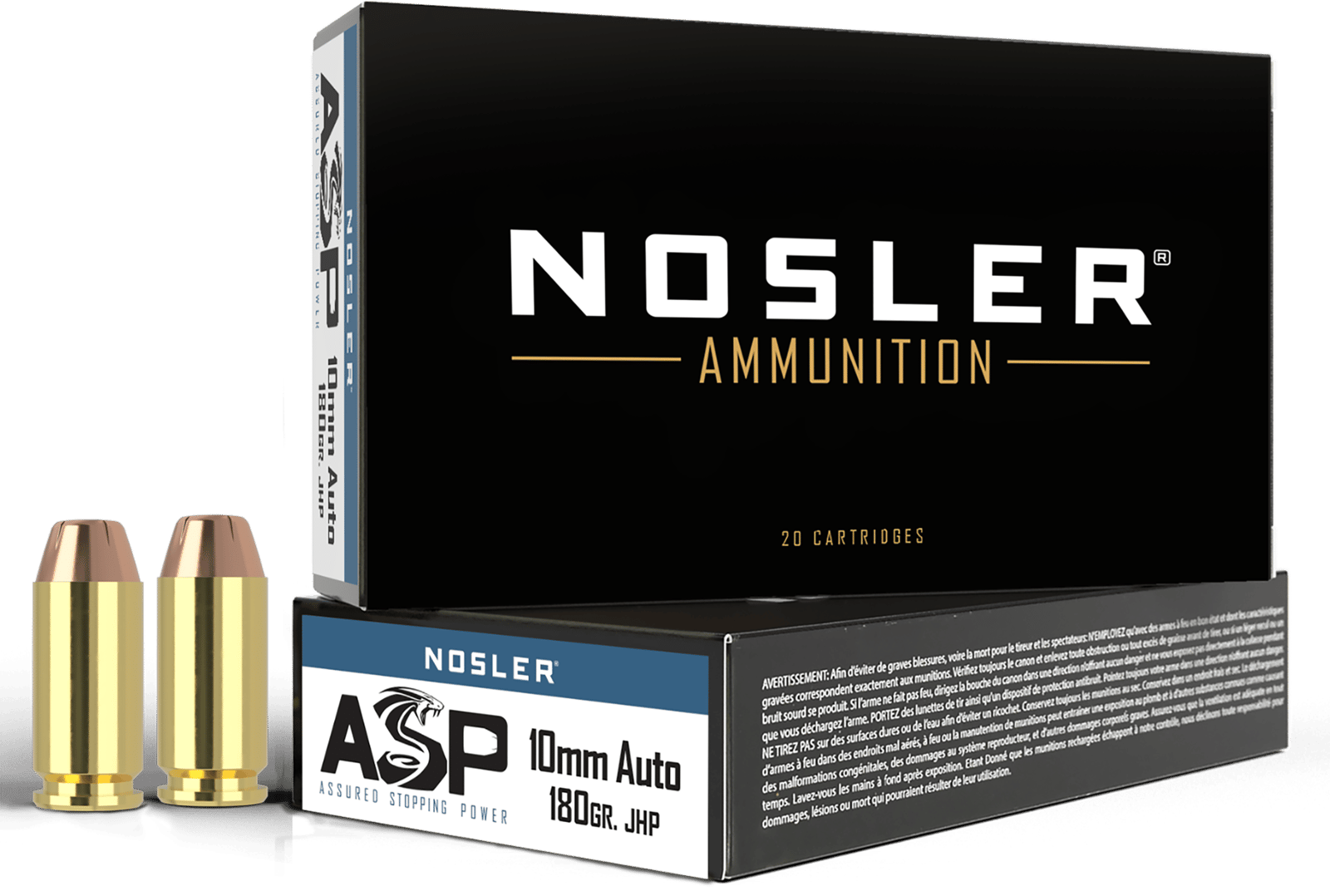 Nosler 51412 Assured Stopping Power Handgun 10mmAuto 180gr Jacketed Hollow Point 50 Per Box/10 Case