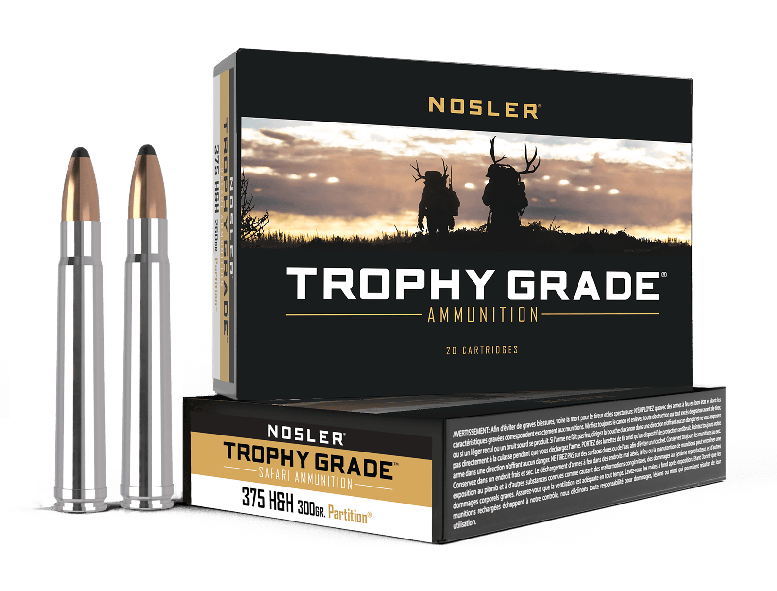 Nosler 40606 Trophy Grade Safari  375H&HMag 300gr Nosler Spitzer Partition 20 Per Box/10 Case