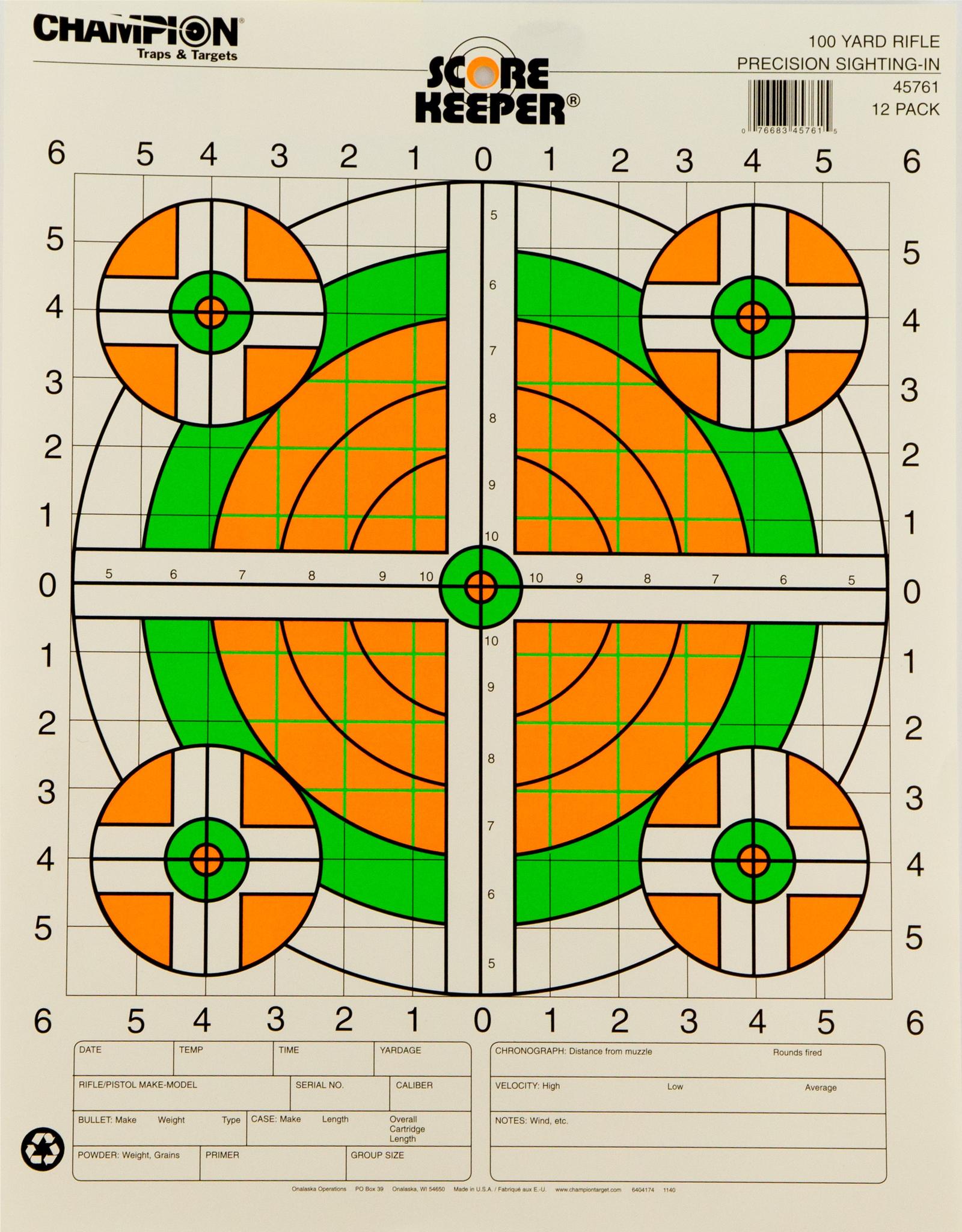 Champion Targets 45761 Score Keeper  Bullseye Paper Hanging 100 yds Rifle 14" x 18" Green/Orange 12 PK