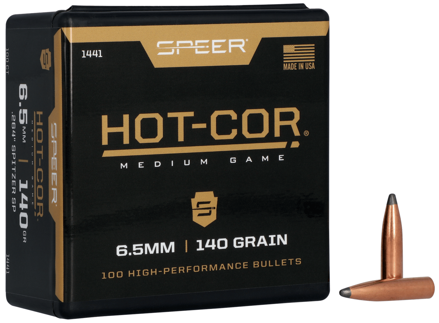 Speer 1441 Hot-Cor  264Cal 140gr Spitzer Soft Point 100 Per Box/5 Case