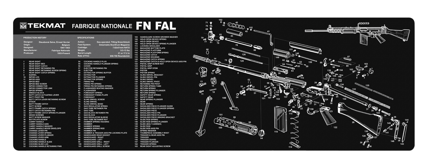 TekMat TEKR36FNFAL FN-FAL Cleaning Mat Black/White Rubber 12"x36" FN-FAL Parts Diagram