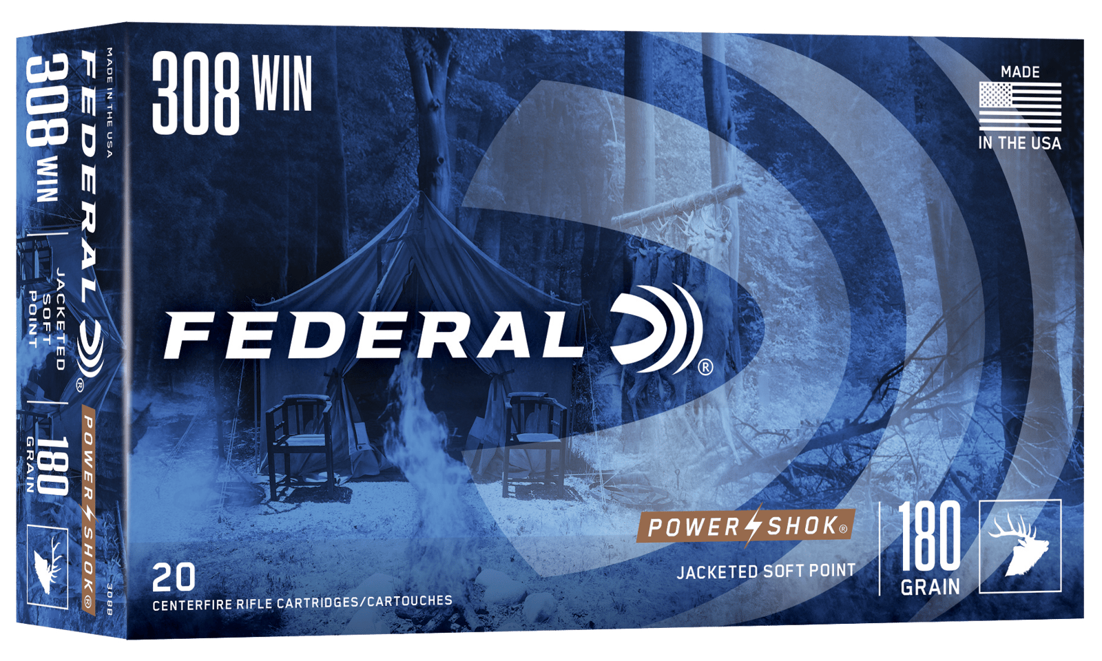 Federal 308B Power-Shok  308Win 180gr Jacketed Soft Point 20 Per Box/10 Case