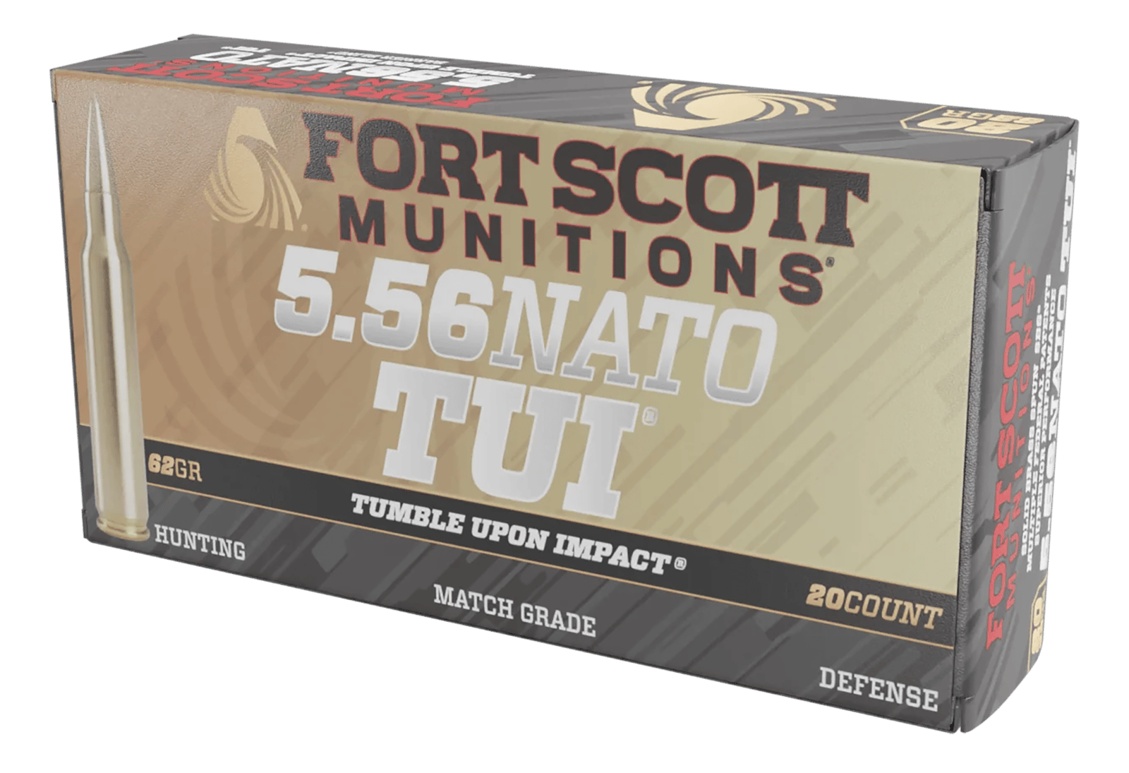 Fort Scott Munitions 556062SBV1 Tumble Upon Impact (TUI)  5.56x45mmNATO 62gr Solid Brass Spun 20 Per Box/25 Case
