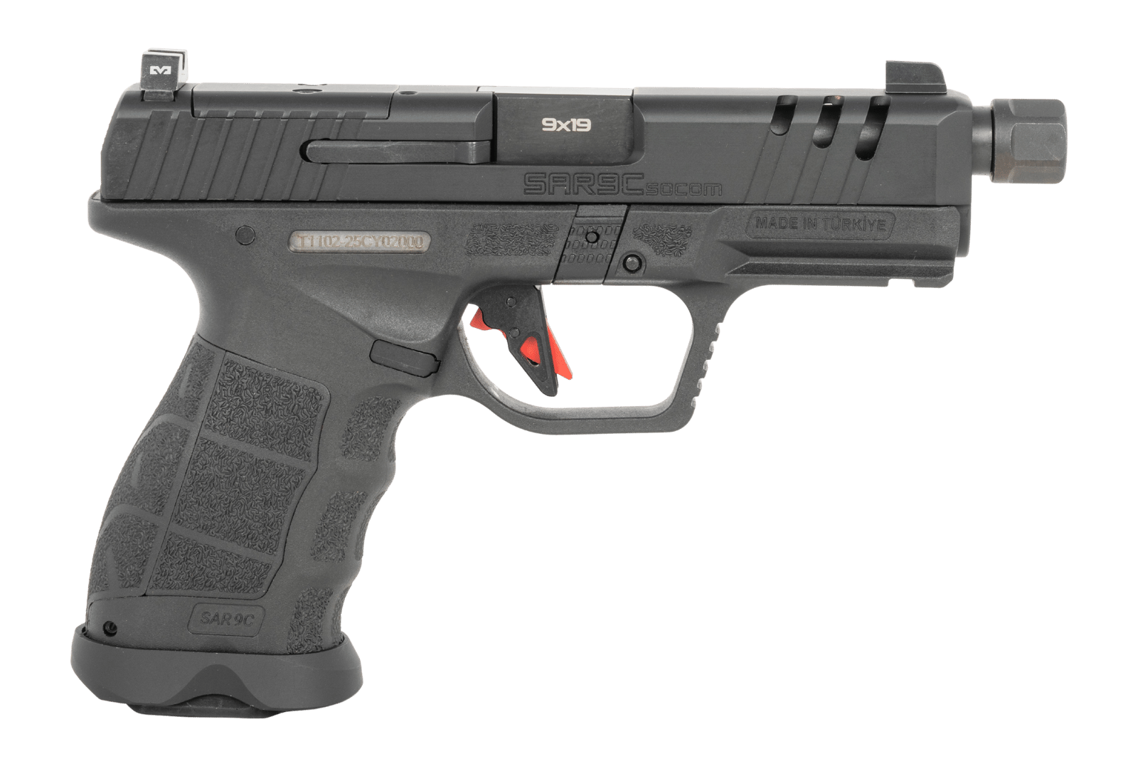 Sarsilmaz SAR9CSOCOMBL10 SAR9 SOCOM Compact 9mm Luger 10+1 4.70" Black Threaded Barrel, Black Steel Optic Cut/Serrated Slide, Black Polymer Frame w/Picatinny Rail, Interchangeable Backstrap Grip, RMSc
