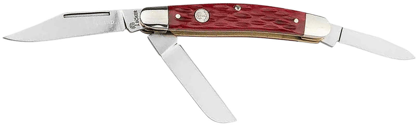 Boker 110855 Stockman Traditional Medium Clip Point/Sheepsfoot/Spey Plain D2 Steel Blade Red Jigged Bone Handle