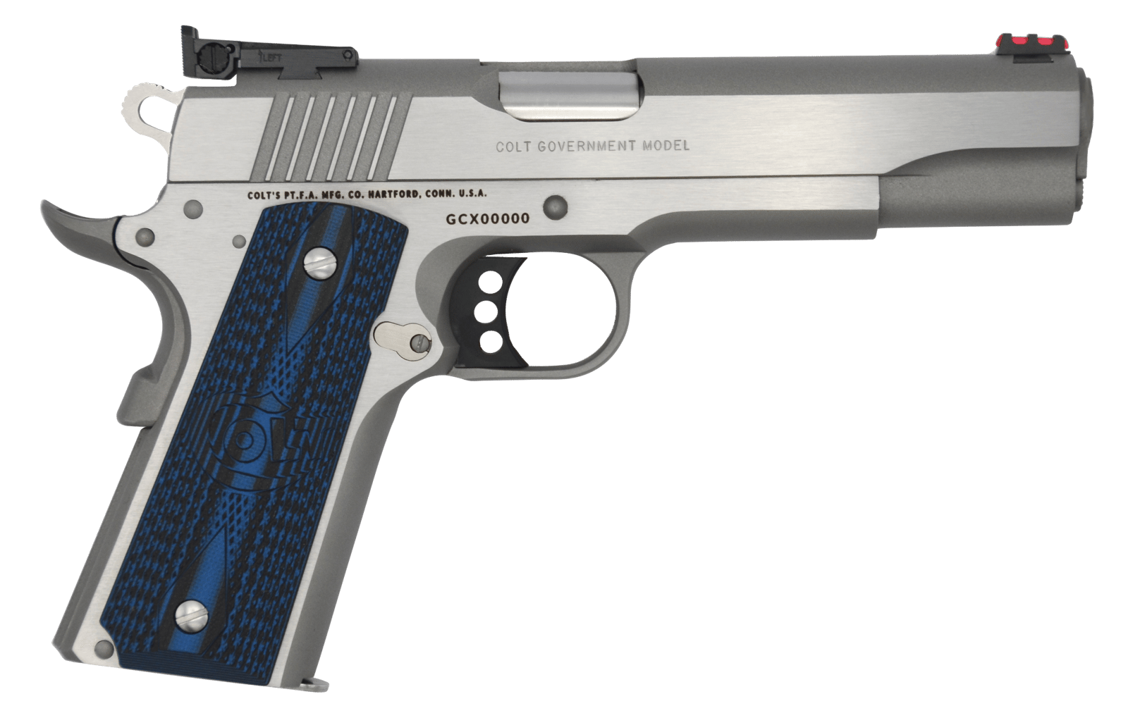 Colt Mfg O5072GCL Gold Cup Lite  9mm Luger 8+1 5" Stainless National Match Barrel, Stainless Steel Serrated Slide, Stainless Steel Frame w/Beavertail, Blue Scalloped G10 Grip, Ambidextrous