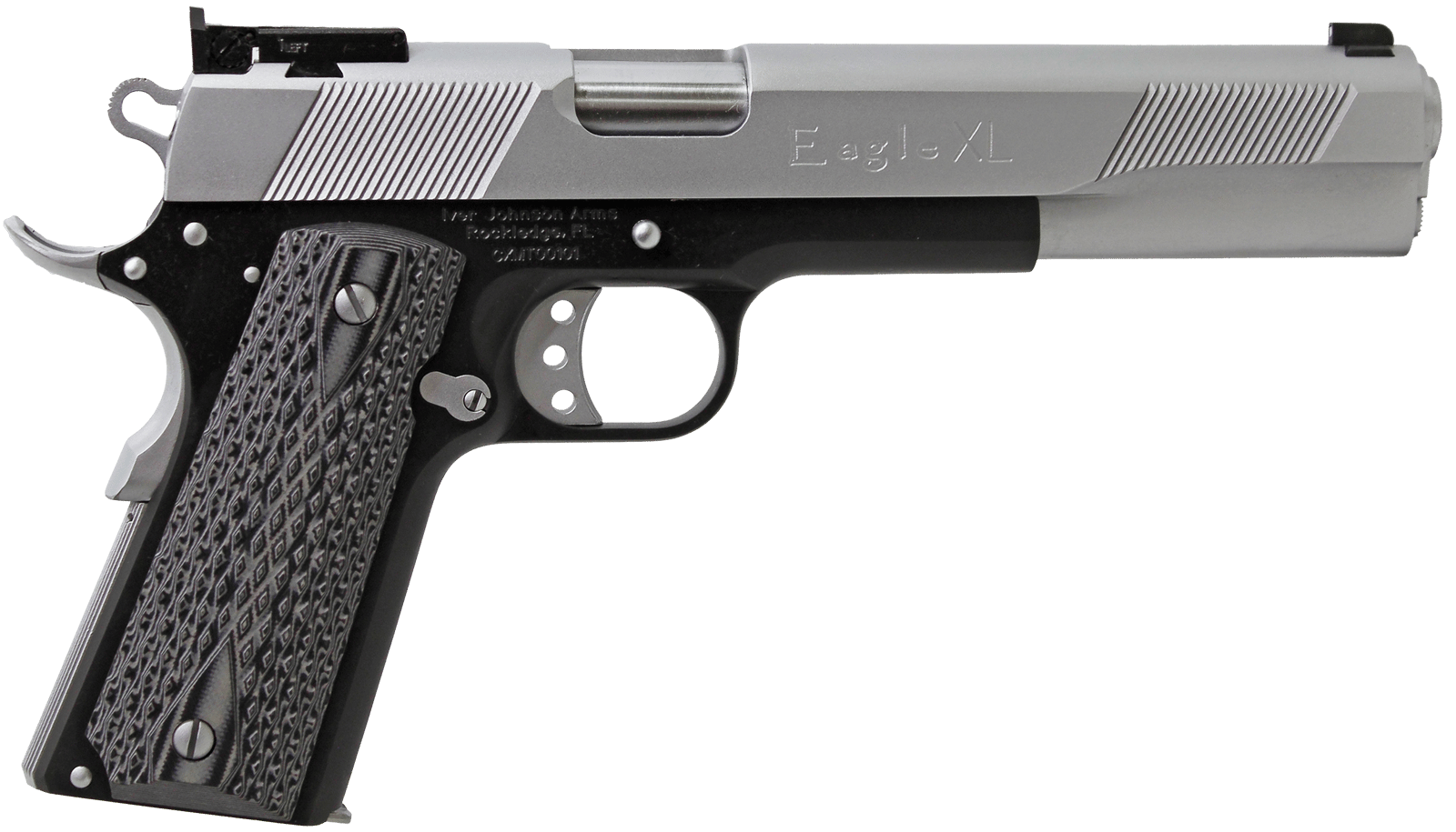 Iver Johnson Arms EAGLEXL10TT Eagle Deluxe 10mm Auto 8+1 6" Steel Barrel, Hard Chrome Serrated Steel Slide, Matte Black Steel Frame w/Beavertail, Black/Gray G10 Grip