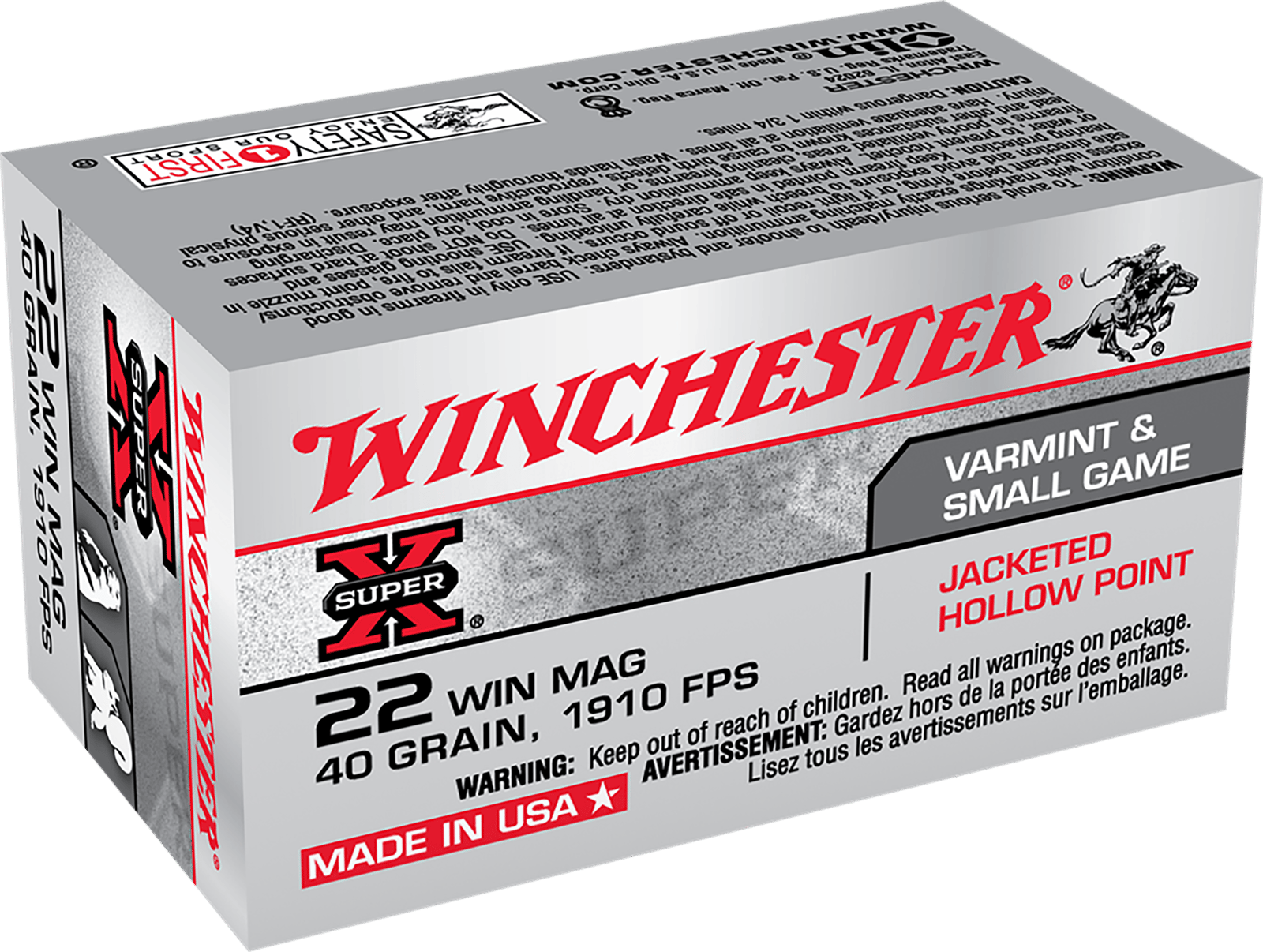 Winchester Ammo X22MH Super X  22WMR 40gr Jacketed Hollow Point 50 Per Box/40 Case