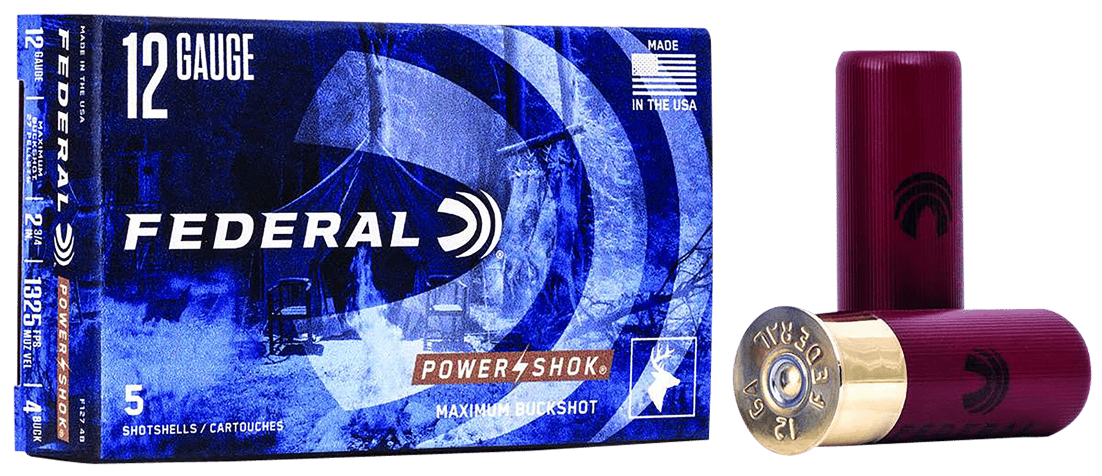 Federal F1274B Power-Shok Magnum 12Gauge 2.75" 27Pellets 1 1/4oz 4BuckShot 5 Per Box/50 Case