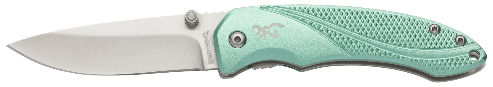 Browning 3220360 Allure  EDC 2.88" Folding Drop Point Plain 7Cr17MoV SS Blade, Mint Green Textured Anodized Aluminum Handle,  Includes Pocket Clip