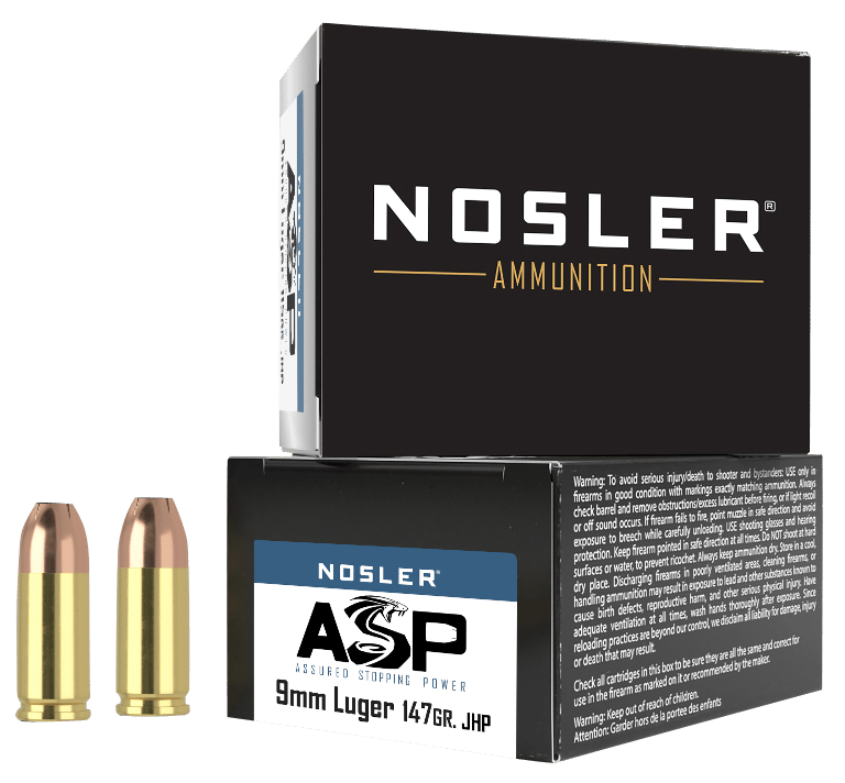 Nosler 51290 Assured Stopping Power Handgun 9mmLuger 147gr Jacketed Hollow Point 20 Per Box/20 Case