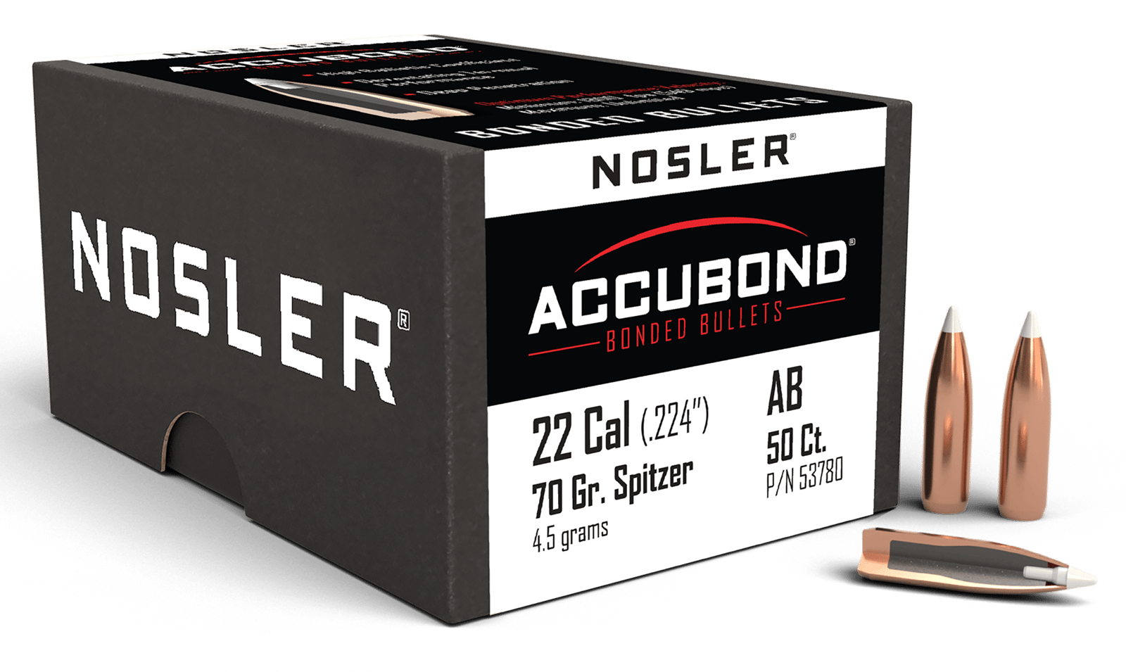 Nosler 53780 AccuBond  22Cal 70gr Spitzer Point 50/Box