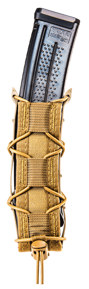 High Speed Gear 11EX00CB TACO Extended Mag Pouch Single Coyote Brown Nylon MOLLE Belts 2" Wide Compatible w/ Pistol