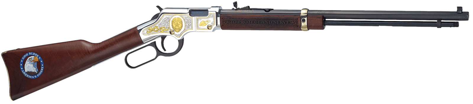 Henry H004LE Golden Boy Law Enforcement Tribute 22 Short, 22 Long or 22 LR Caliber with 16 LR/21 Short Capacity, 20" Blued Barrel, Nickel-Plated Metal Finish & American Walnut Stock Right Hand (Full S