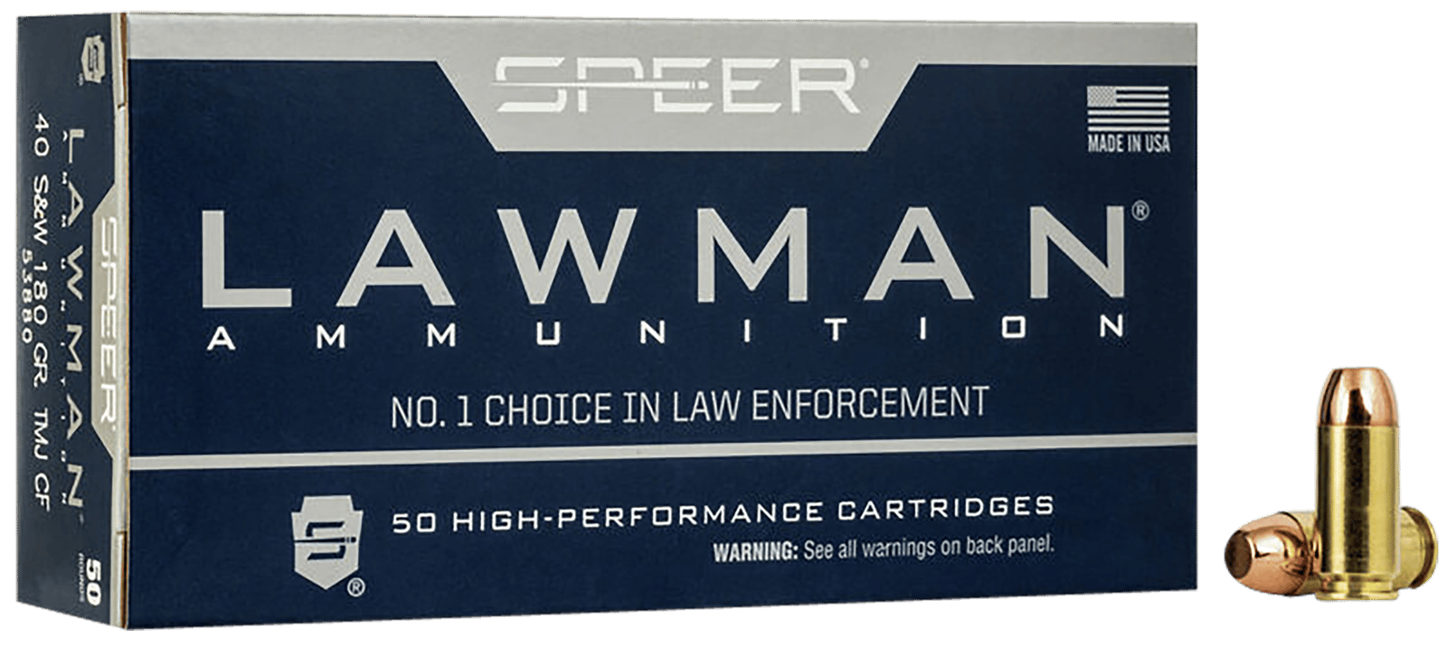 Speer 53880 Lawman Training Clean-Fire 40S&W 180gr Total Metal Jacket Round Nose 50 Per Box/20 Case