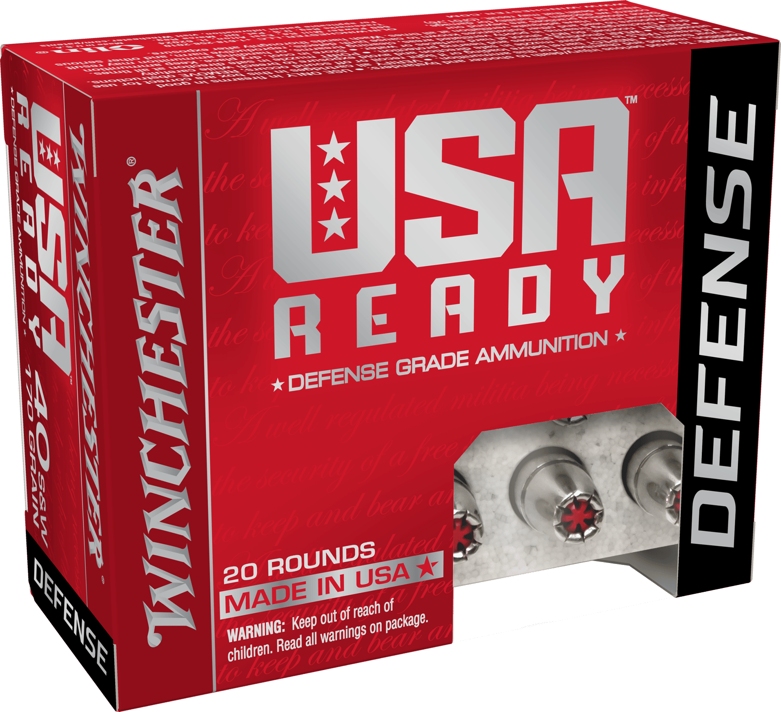 Winchester Ammo RED40HP USA Ready 40S&W 170gr Hex Vent Hollow Point 20 Per Box/10 Case